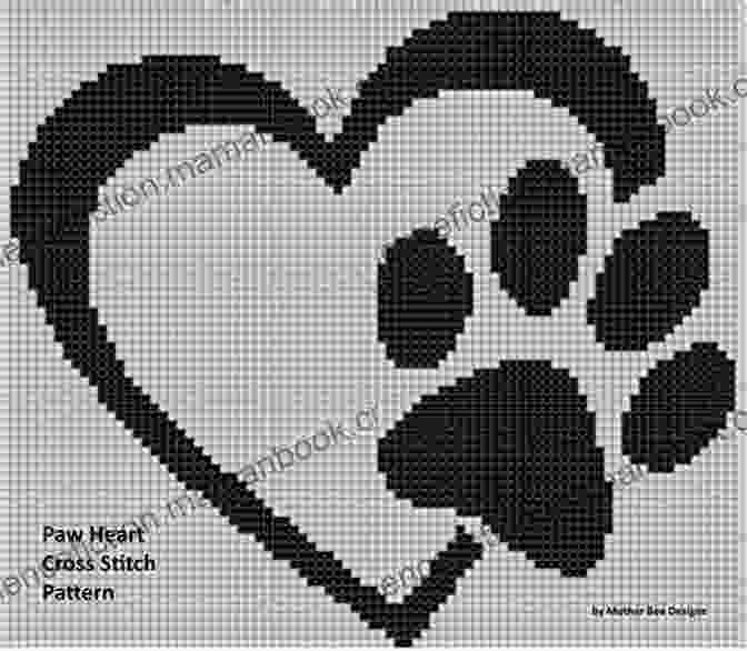 A Completed Love Paw Cross Stitch Pattern, Depicting Two Paw Prints Intertwining To Form A Heart. Love Paw Cross Stitch Pattern