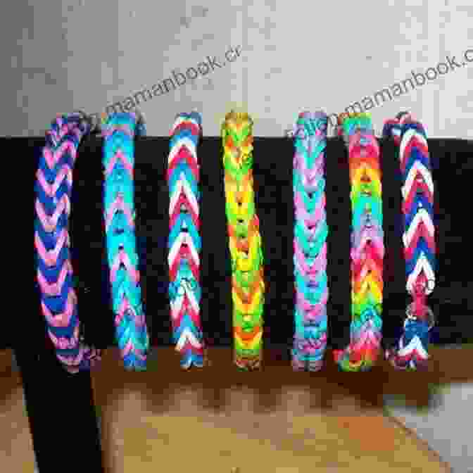 Colorful Rubber Band Bracelet Created Using A Rainbow Loom, Showcasing A Gradient Of Vibrant Hues And A Unique Woven Design. Epic Rubber Band Crafts: Totally Cool Gadget Gear Never Before Seen Bracelets Awesome Action Figures And More