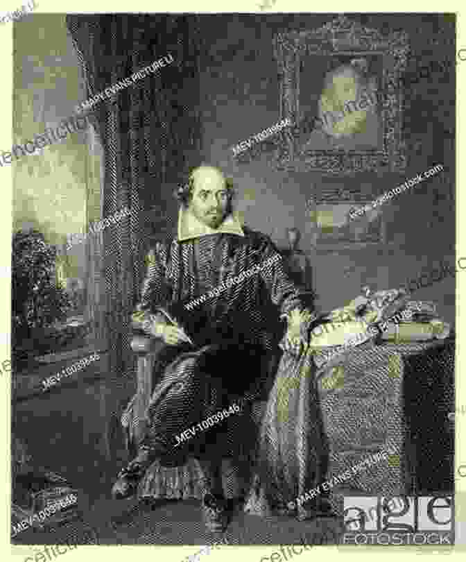 William Shakespeare, The Renowned Playwright And Poet, Holds A Quill Pen In His Hand, Surrounded By Books And Papers. The Greats: A Collection Of Poems By History S Greatest Writers